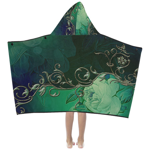Green floral design Kids' Hooded Bath Towels