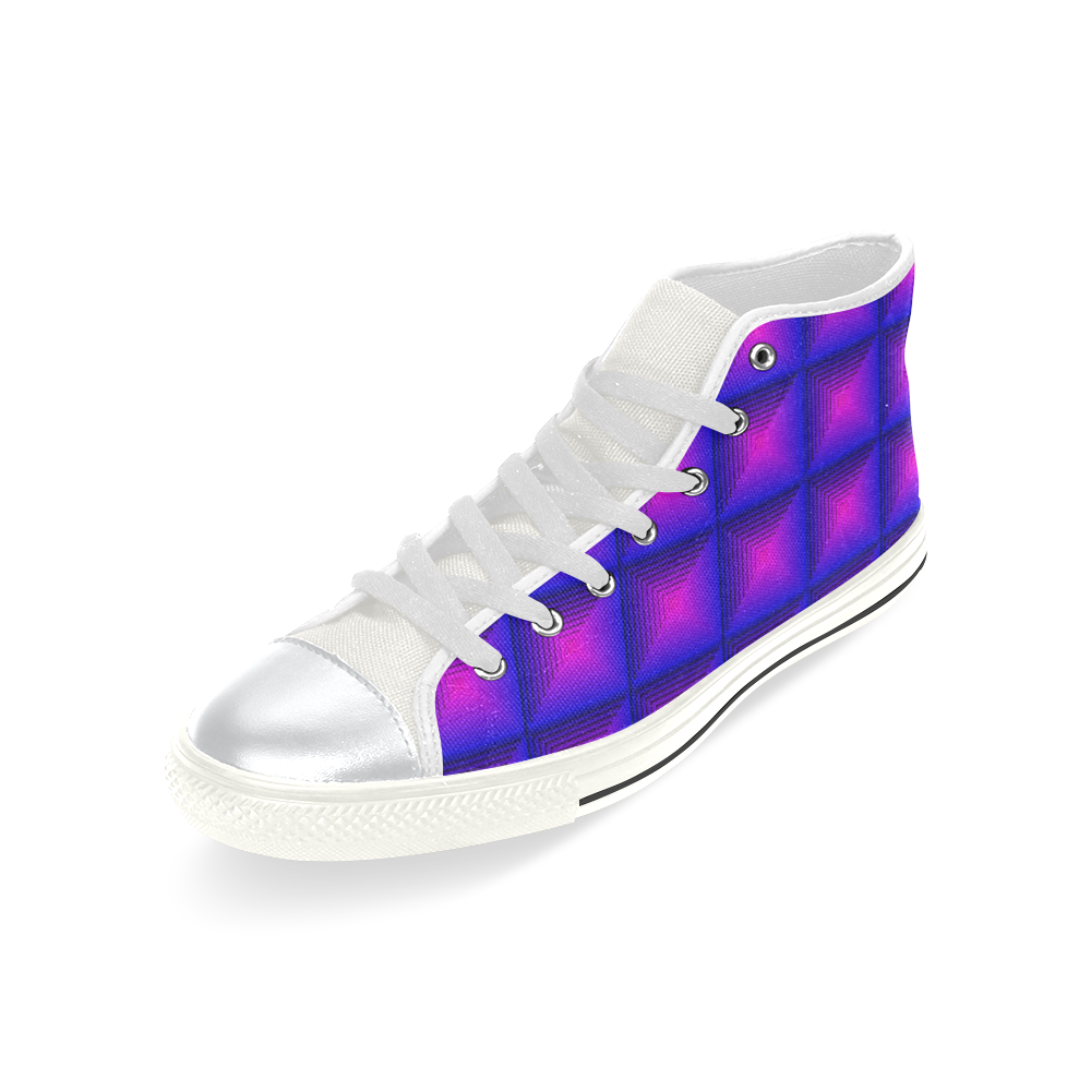 Purple pink multicolored multiple squares High Top Canvas Women's Shoes/Large Size (Model 017)