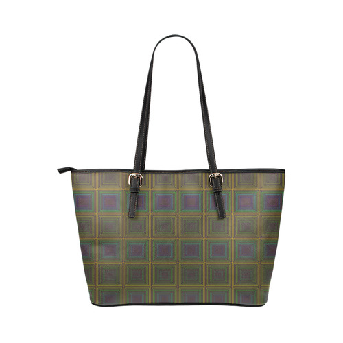 Pale purple golden multicolored multiple squares Leather Tote Bag/Large (Model 1651)