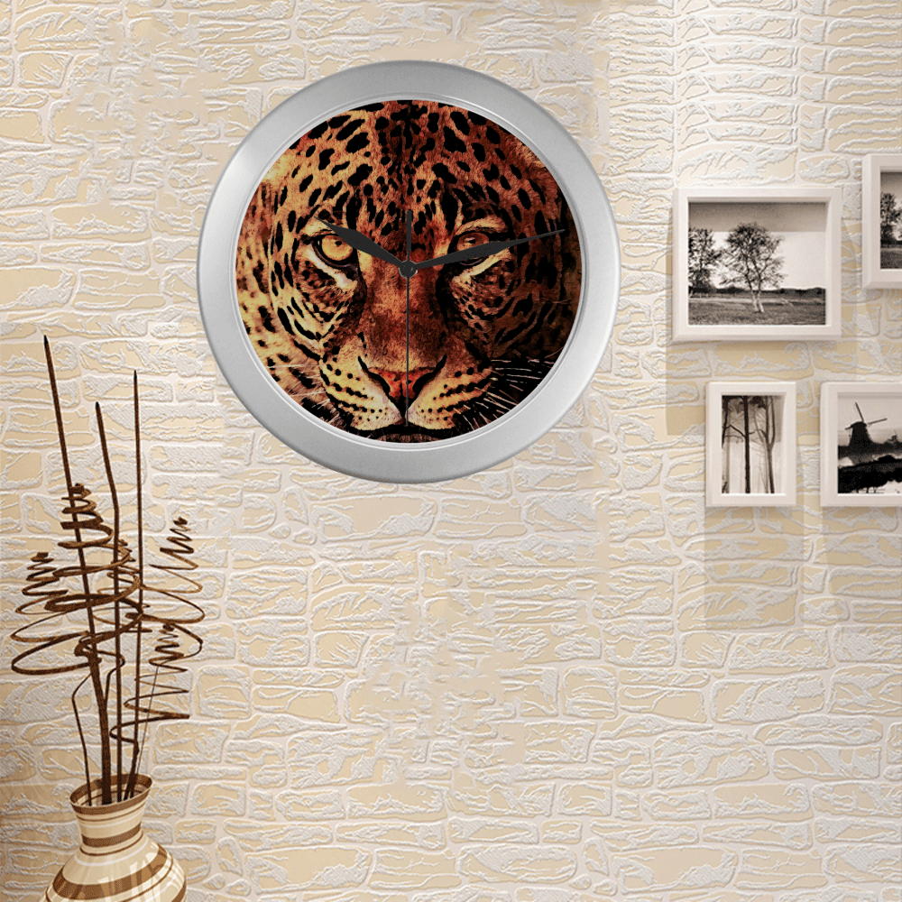 gepard leopard #gepard #leopard #cat Silver Color Wall Clock