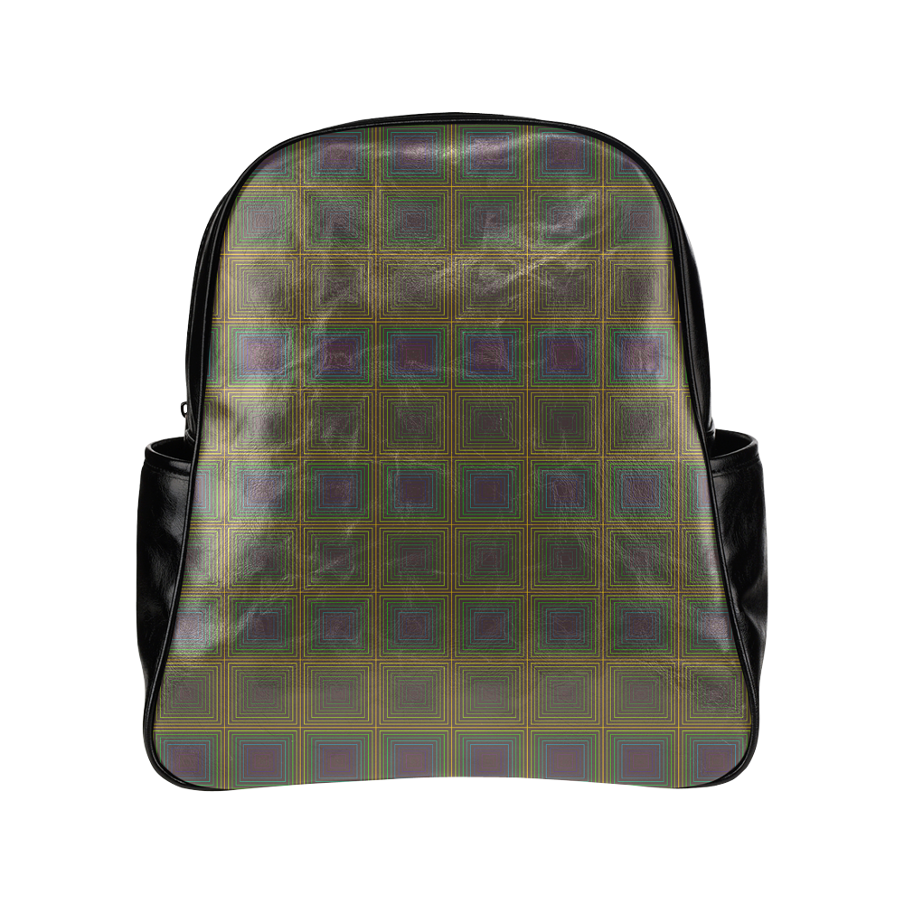 Pale purple golden multicolored multiple squares Multi-Pockets Backpack (Model 1636)