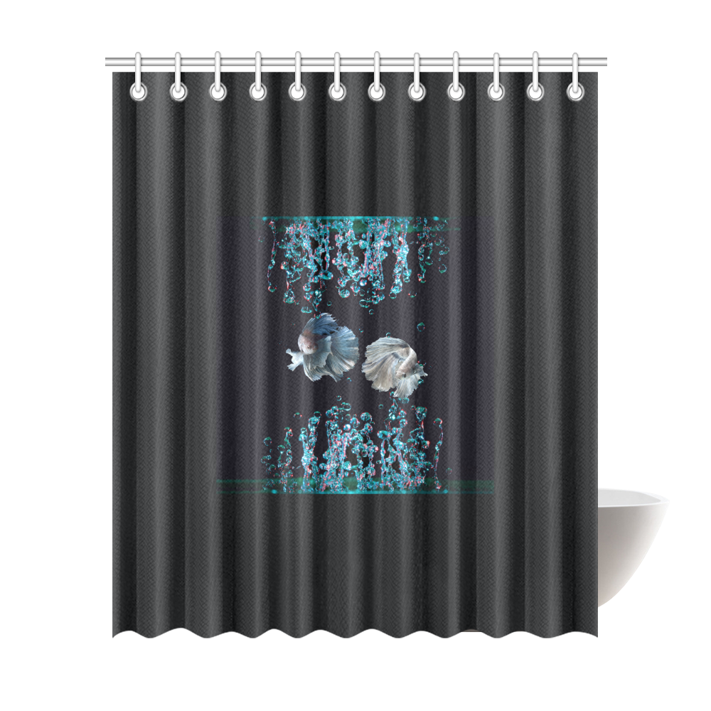 Blue Siamese Fighting Fish - Water Bubbles Photo Shower Curtain 72"x84"