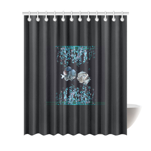 Blue Siamese Fighting Fish - Water Bubbles Photo Shower Curtain 72"x84"