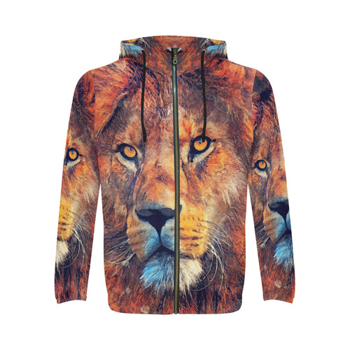 lion art #lion #animals #cat All Over Print Full Zip Hoodie for Men/Large Size (Model H14)