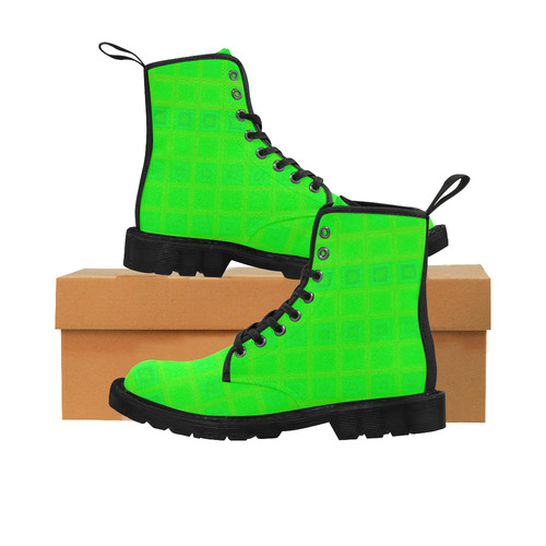 Green yellow multicolored multiple squares Martin Boots for Women (Black) (Model 1203H)