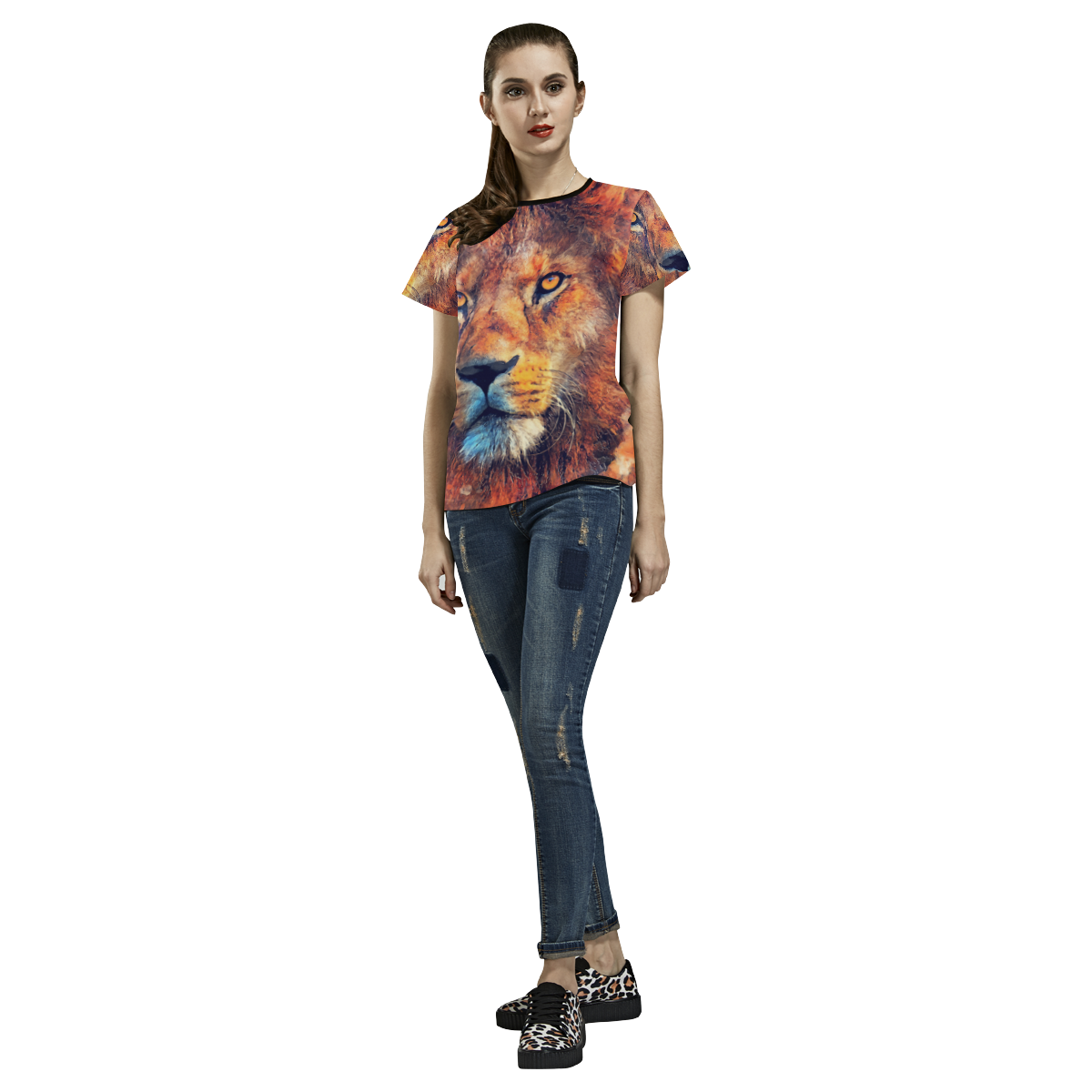lion art #lion #animals #cat All Over Print T-shirt for Women/Large Size (USA Size) (Model T40)