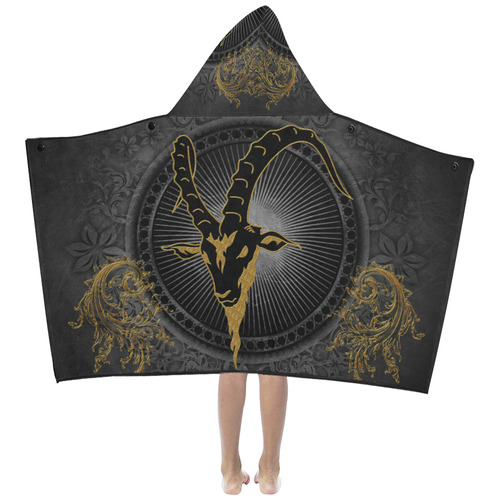 Billy-goat in black and gold Kids' Hooded Bath Towels