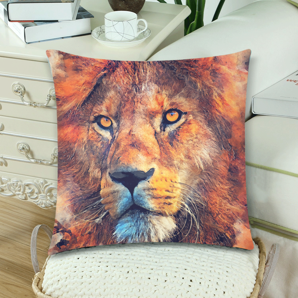 lion art #lion #animals #cat Custom Zippered Pillow Cases 18"x 18" (Twin Sides) (Set of 2)