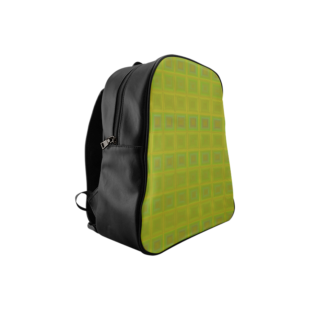 Olive green gold multicolored multiple squares School Backpack (Model 1601)(Small)