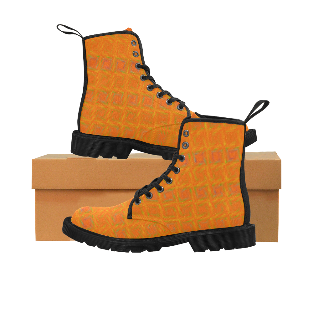 Orange multiple squares Martin Boots for Men (Black) (Model 1203H)