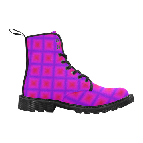 Pink purple multicolored multiple squares Martin Boots for Women (Black) (Model 1203H)