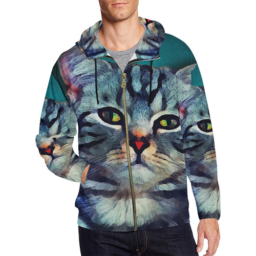 cat Bella #cat #cats #kitty All Over Print Full Zip Hoodie for Men/Large Size (Model H14)