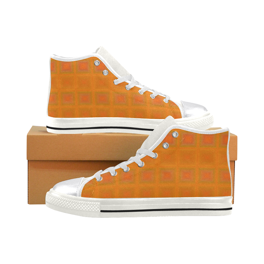 Orange multiple squares Women's Classic High Top Canvas Shoes (Model 017)
