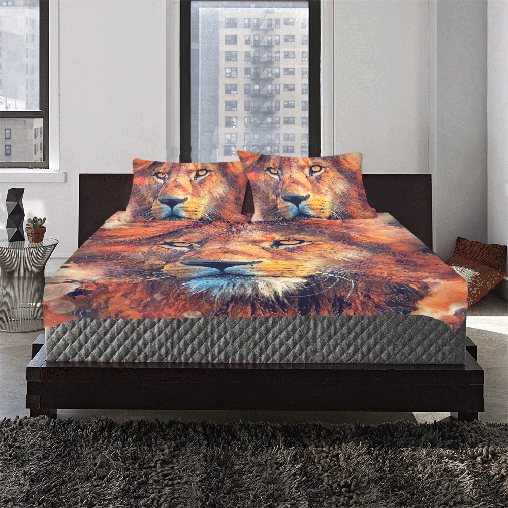 lion art #lion #animals #cat 3-Piece Bedding Set