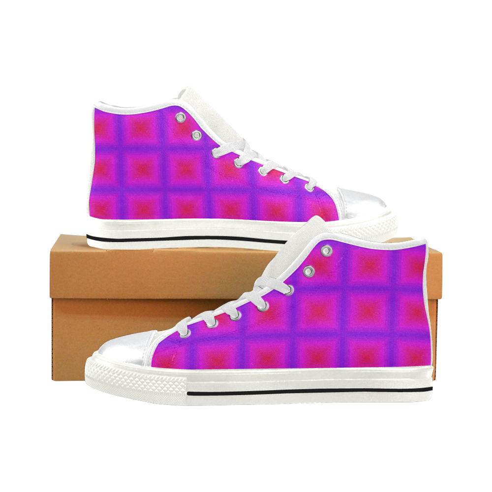 Pink purple multicolored multiple squares High Top Canvas Women's Shoes/Large Size (Model 017)