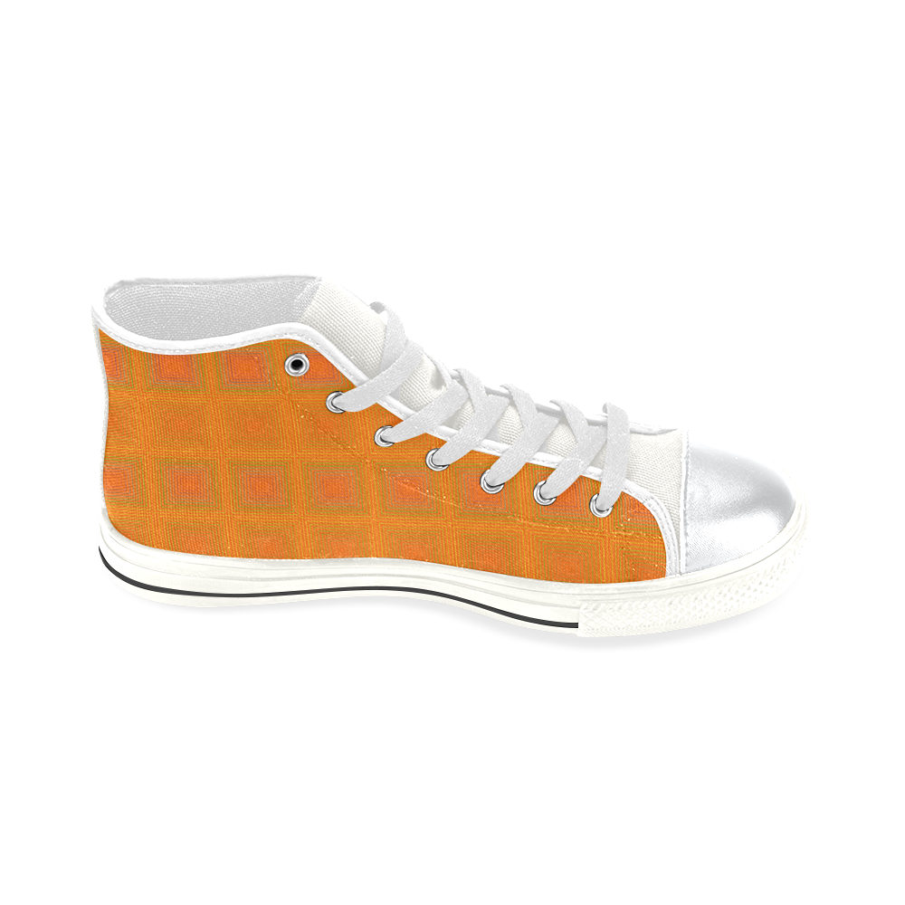 Orange multiple squares High Top Canvas Women's Shoes/Large Size (Model 017)