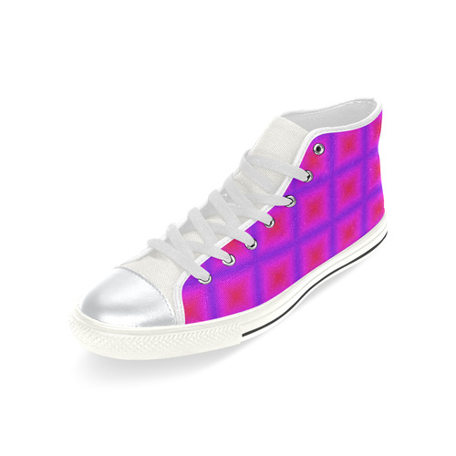Pink purple multicolored multiple squares High Top Canvas Shoes for Kid (Model 017)