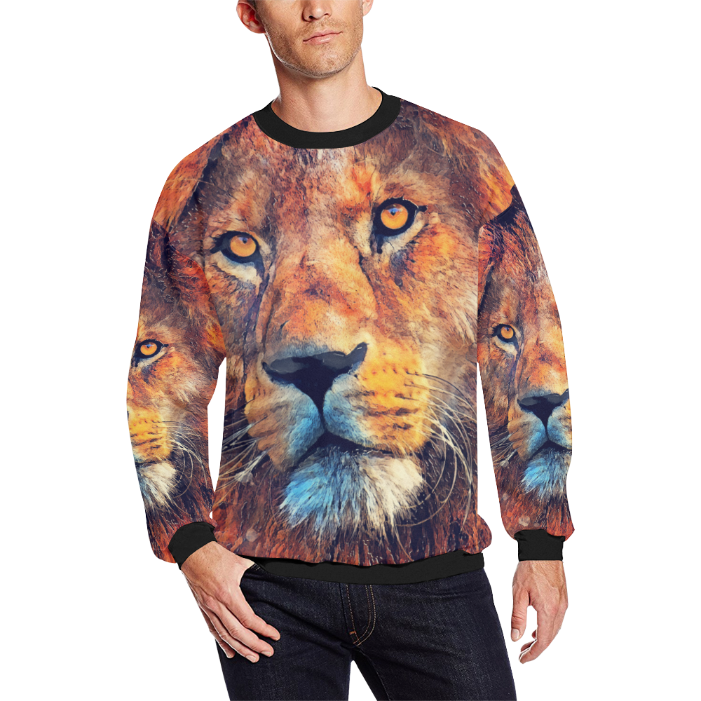 lion art #lion #animals #cat Men's Oversized Fleece Crew Sweatshirt/Large Size(Model H18)