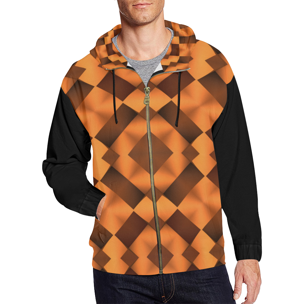 Geometric Pattern in Warm Tones All Over Print Full Zip Hoodie for Men (Model H14)