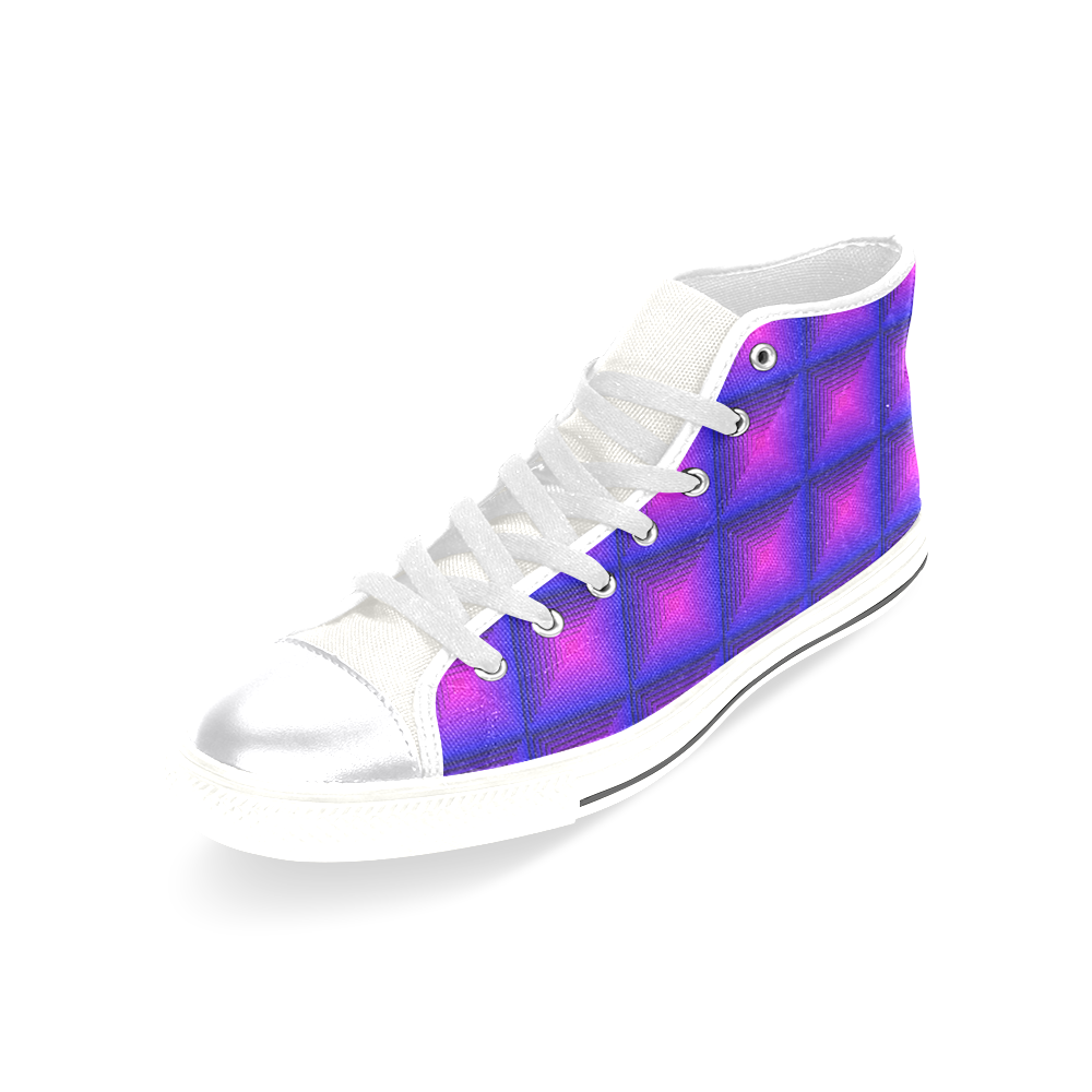 Purple pink multicolored multiple squares Women's Classic High Top Canvas Shoes (Model 017)