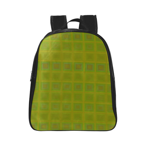 Olive green gold multicolored multiple squares School Backpack (Model 1601)(Small)