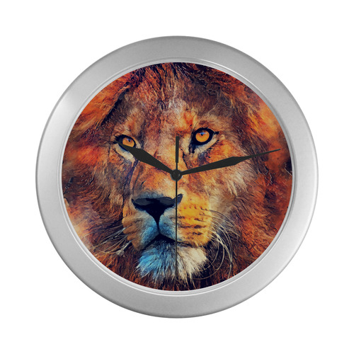 lion art #lion #animals #cat Silver Color Wall Clock