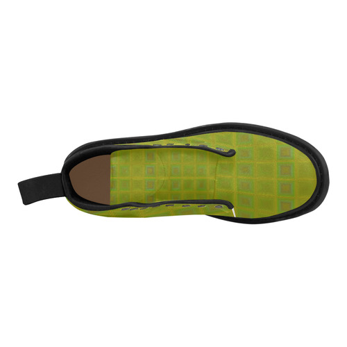 Olive green gold multicolored multiple squares Martin Boots for Men (Black) (Model 1203H)