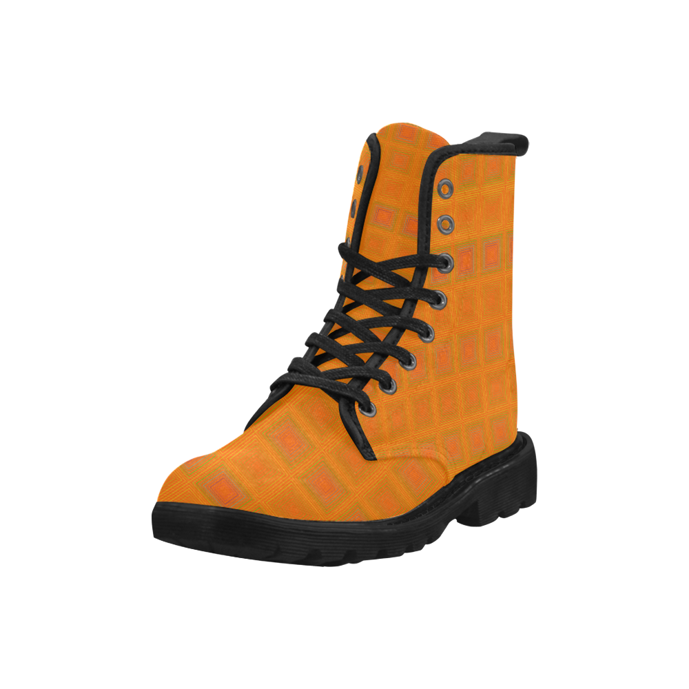 Orange multiple squares Martin Boots for Women (Black) (Model 1203H)