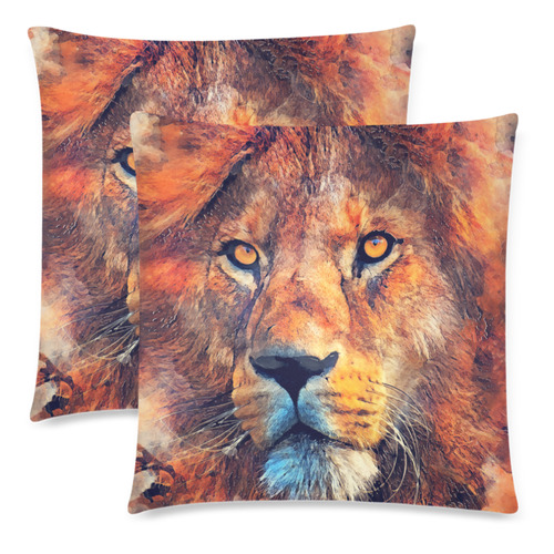 lion art #lion #animals #cat Custom Zippered Pillow Cases 18"x 18" (Twin Sides) (Set of 2)