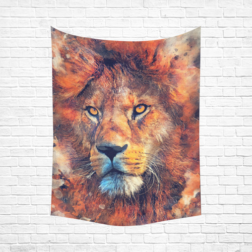 lion art #lion #animals #cat Cotton Linen Wall Tapestry 60"x 80"