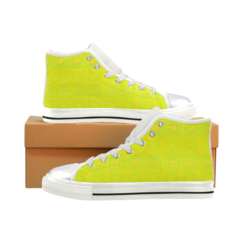 Yellow green multicolored multiple squares Women's Classic High Top Canvas Shoes (Model 017)