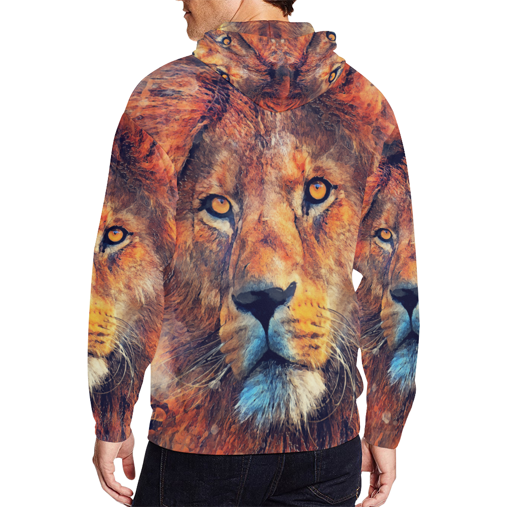lion art #lion #animals #cat All Over Print Full Zip Hoodie for Men/Large Size (Model H14)