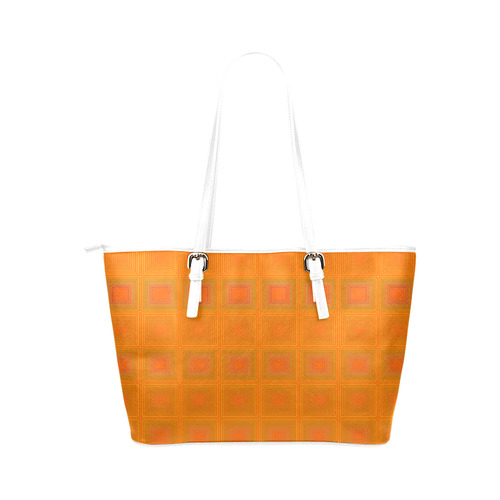 Orange multiple squares Leather Tote Bag/Large (Model 1651)