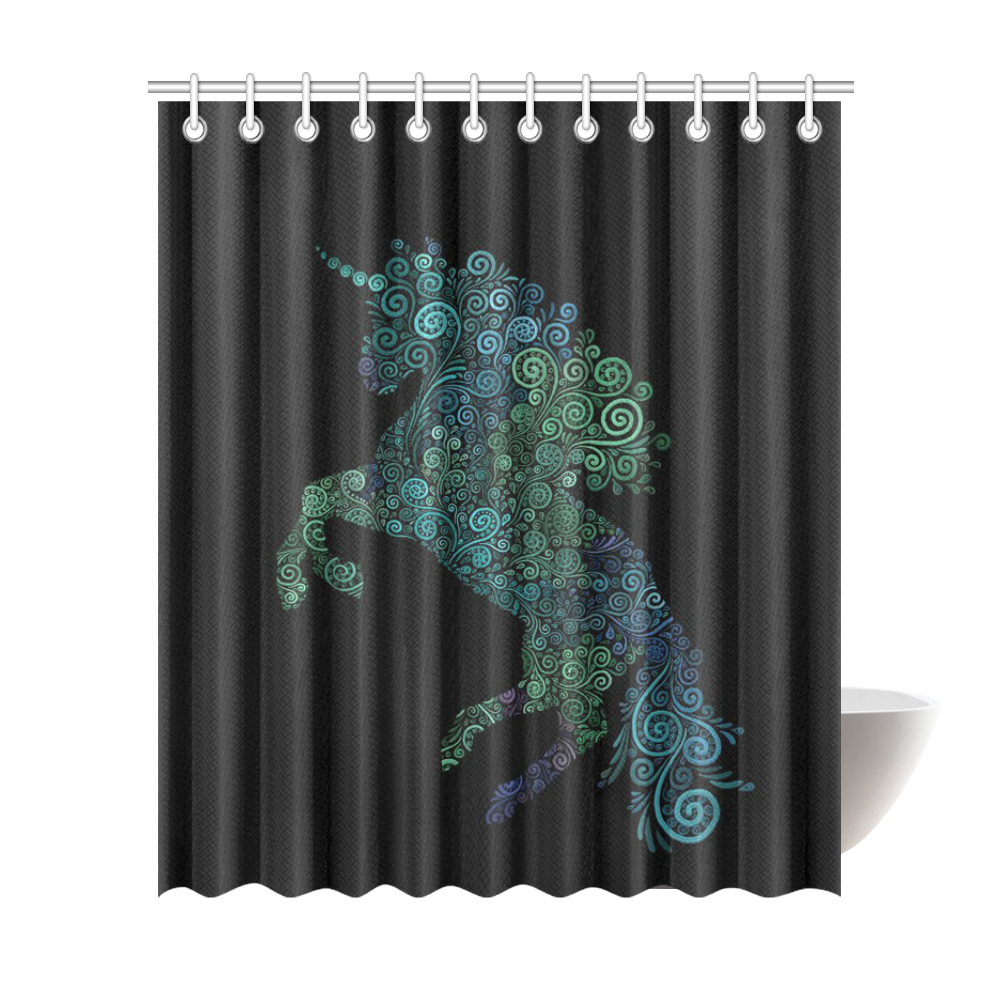 3D Psychedelic Unicorn blue and green Shower Curtain 72"x84"