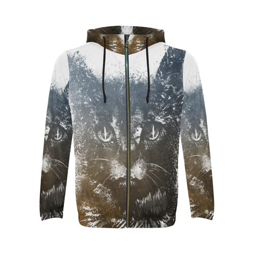 cat #cat #cats #kitty All Over Print Full Zip Hoodie for Men/Large Size (Model H14)