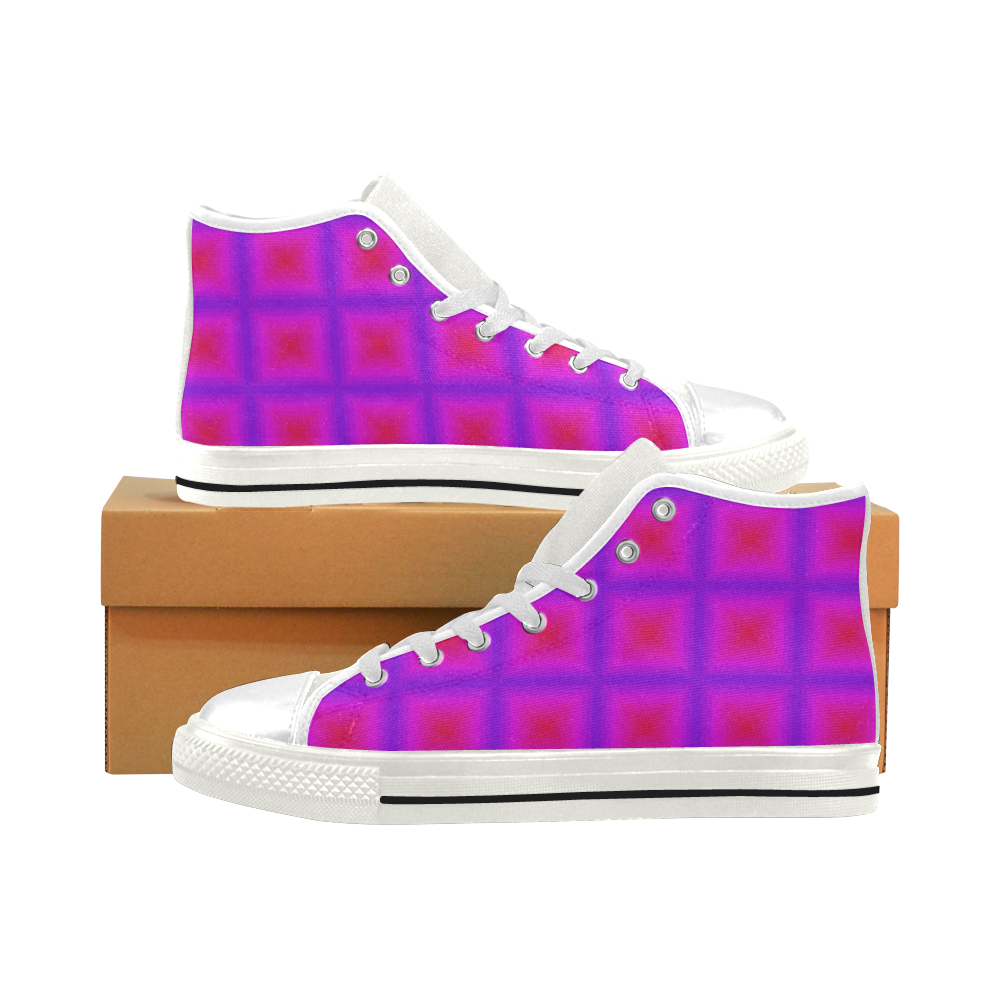 Pink purple multicolored multiple squares Men’s Classic High Top Canvas Shoes (Model 017)