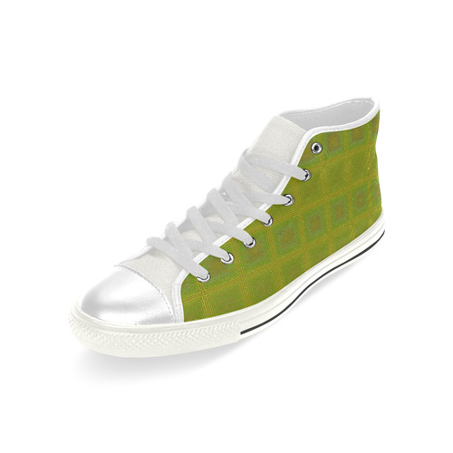 Olive green gold multicolored multiple squares Men’s Classic High Top Canvas Shoes (Model 017)