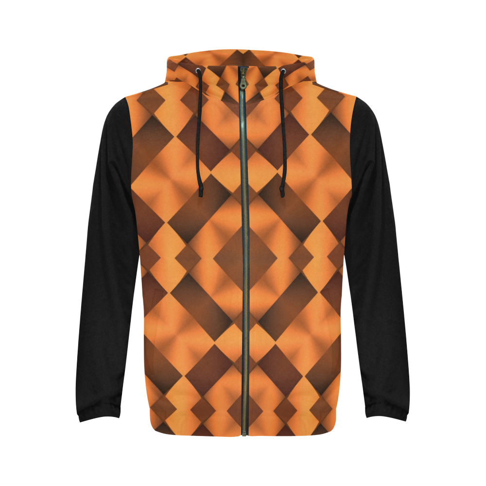 Geometric Pattern in Warm Tones All Over Print Full Zip Hoodie for Men (Model H14)
