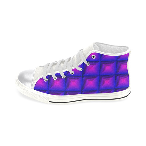 Purple pink multicolored multiple squares Women's Classic High Top Canvas Shoes (Model 017)