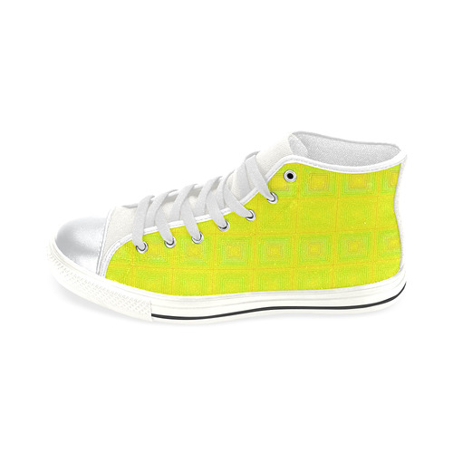 Yellow green multicolored multiple squares High Top Canvas Women's Shoes/Large Size (Model 017)