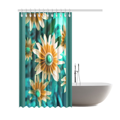 Yellow Orange Flower on Turquoise Green Shower Curtain 72"x84"