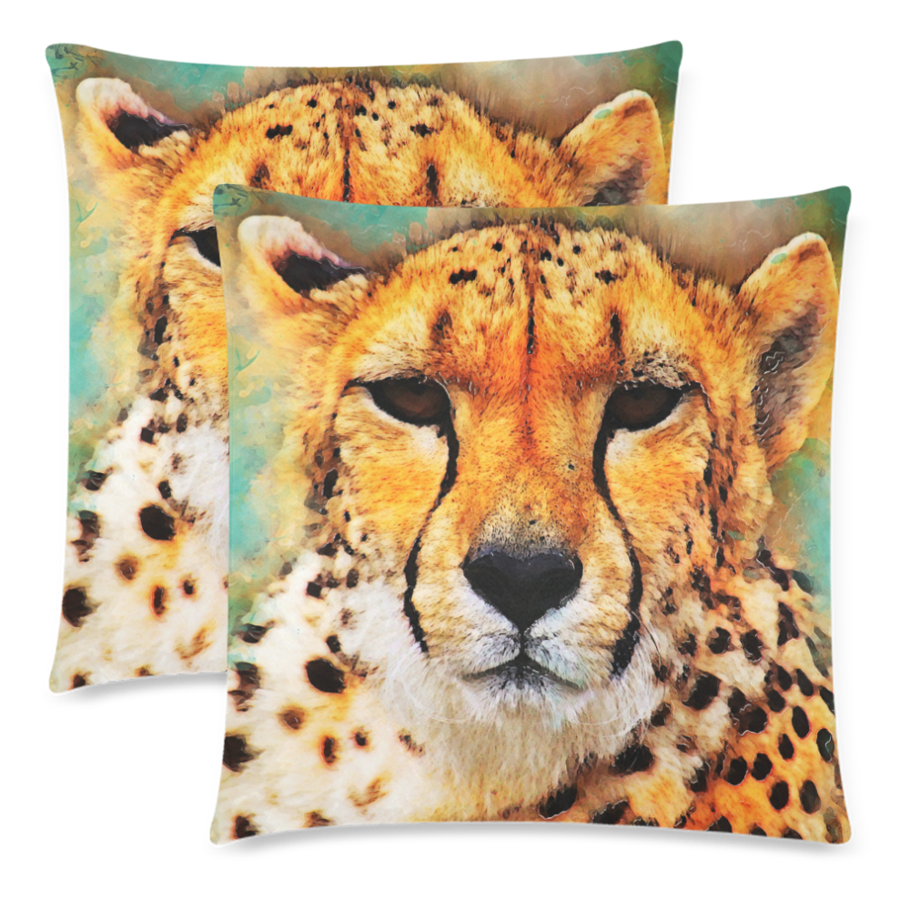 gepard leopard #gepard #leopard #cat Custom Zippered Pillow Cases 18"x 18" (Twin Sides) (Set of 2)