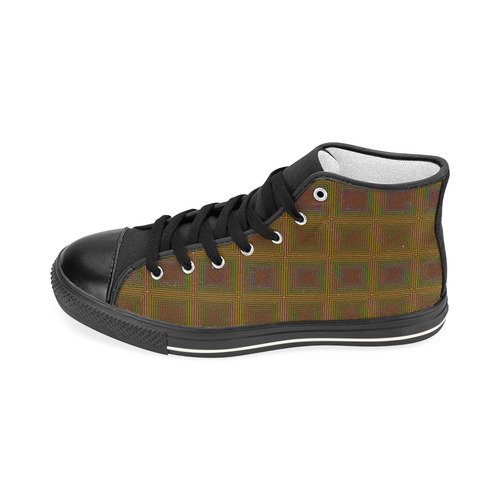 Golden brown multicolored multiple squares Men’s Classic High Top Canvas Shoes (Model 017)