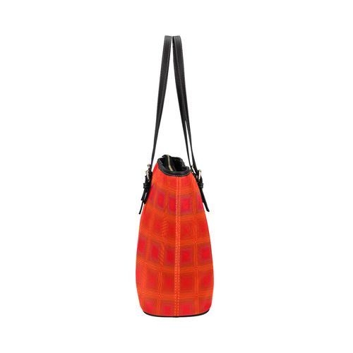 Red orange multicolored multiple squares Leather Tote Bag/Large (Model 1651)