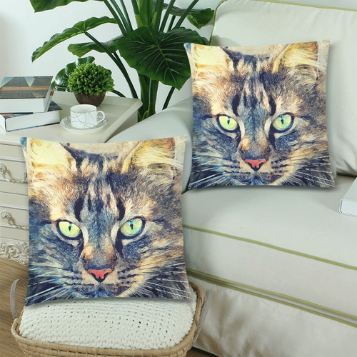 cat Simba Custom Zippered Pillow Cases 18"x 18" (Twin Sides) (Set of 2)
