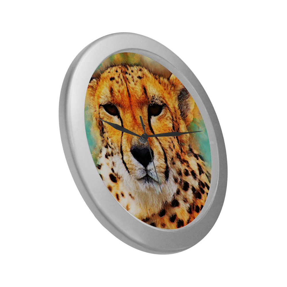 gepard leopard #gepard #leopard #cat Silver Color Wall Clock