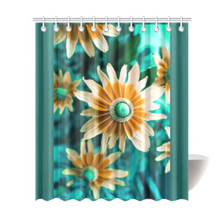 Yellow Orange Flower on Turquoise Green Shower Curtain 72"x84"