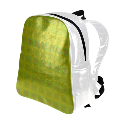 Olive green gold multicolored multiple squares Multi-Pockets Backpack (Model 1636)