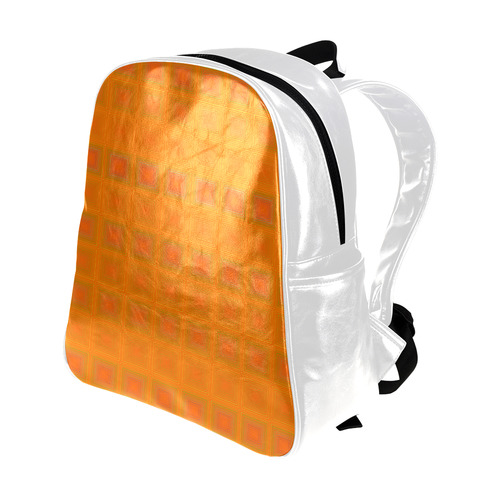 Orange multiple squares Multi-Pockets Backpack (Model 1636)