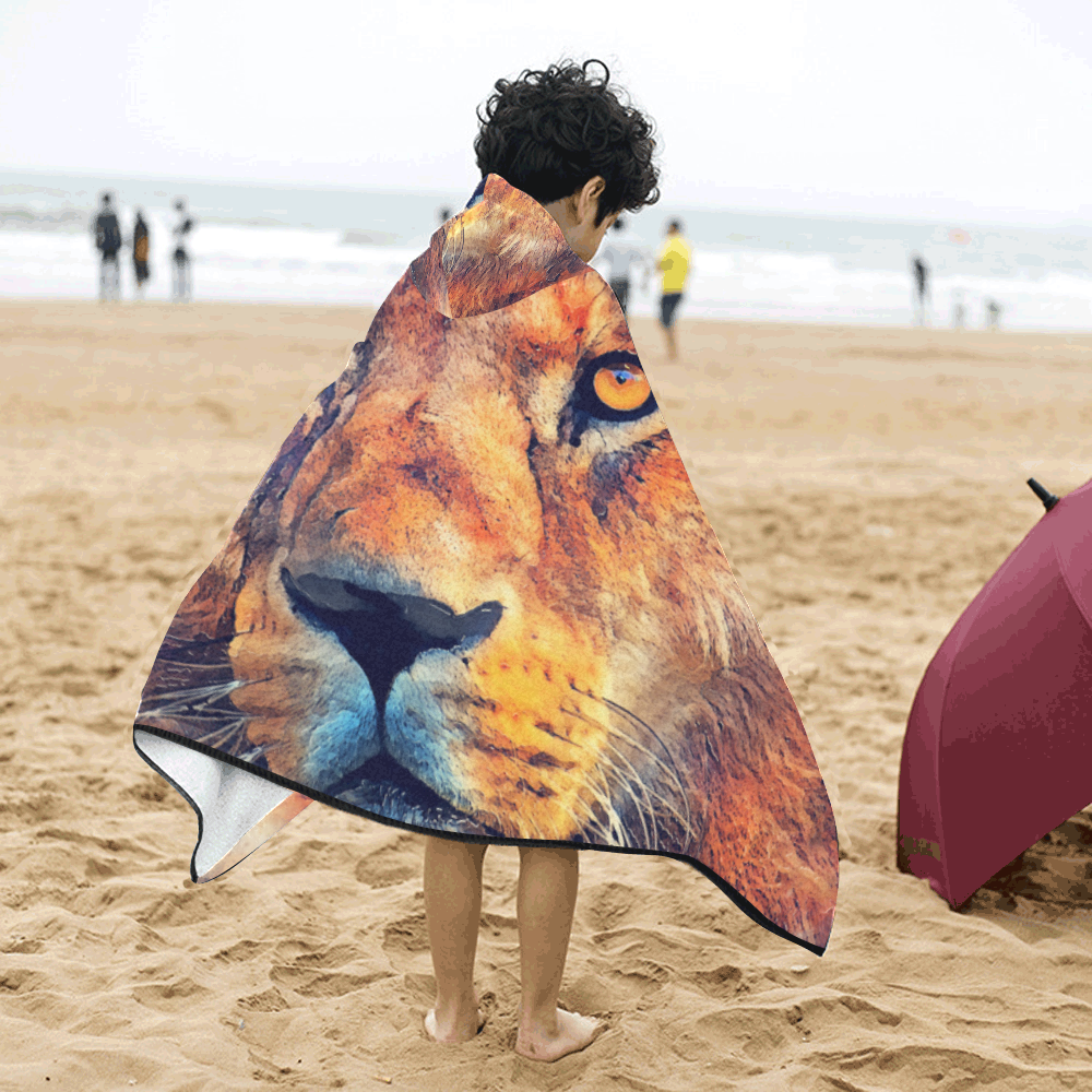 lion art #lion #animals #cat Kids' Hooded Bath Towels